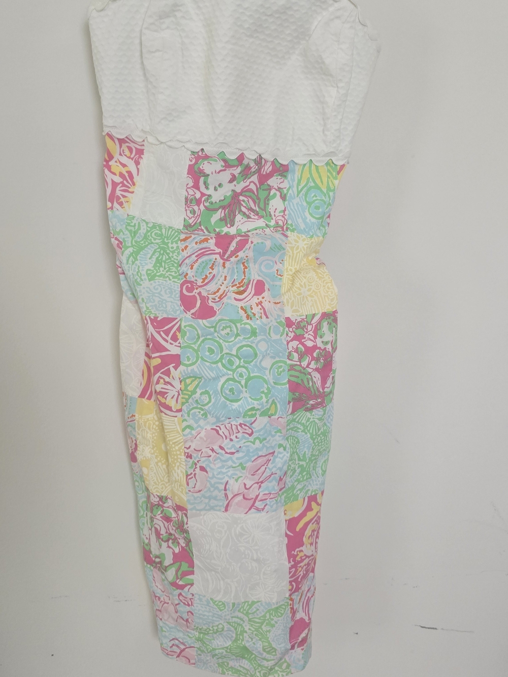 White Bodice Patchwork Midi Dress in Pastel Floral Print
